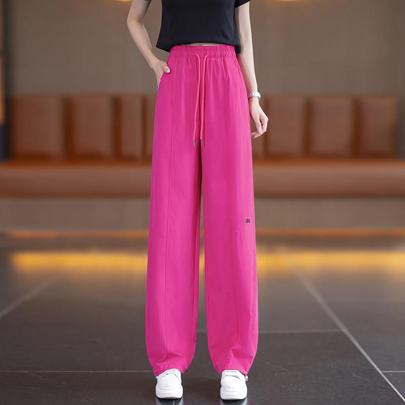 玫红色美式工装裤直筒休闲裤女2026春夏轻薄透气速干冰丝束脚裤子