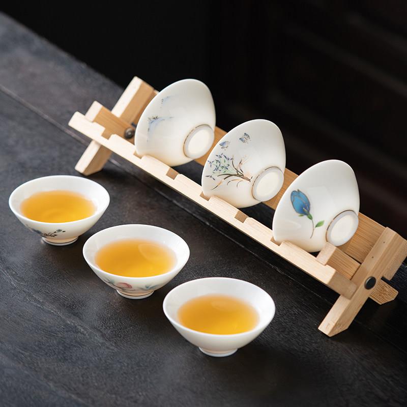 问谦堂 高档德化白瓷斗笠功夫茶杯陶瓷茶具品茗杯套装6祇羊脂玉瓷