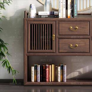 新白蜡木254实木餐边柜水柜中式 茶黑胡架桃木多用储物柜置物收纳