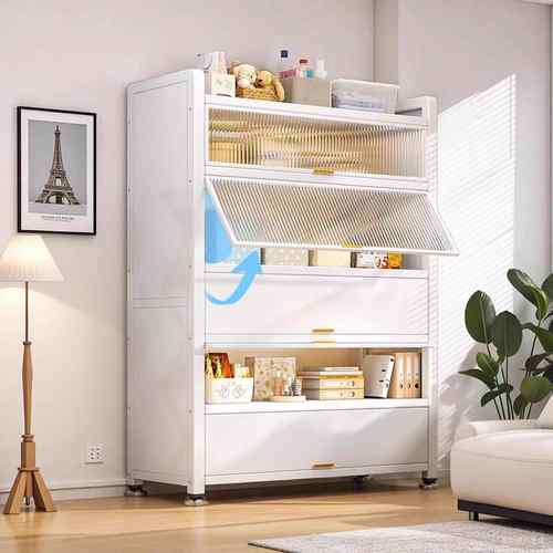 家用柜书上翻门书柜钢制收纳落地客厅防尘KVB储物置柜儿童架铁艺