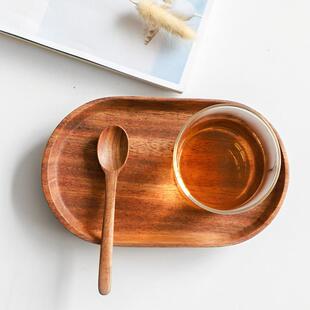 日式椭圆木质小托盘长方形胡桃木实木精致下午茶咖啡杯零食摆放盘