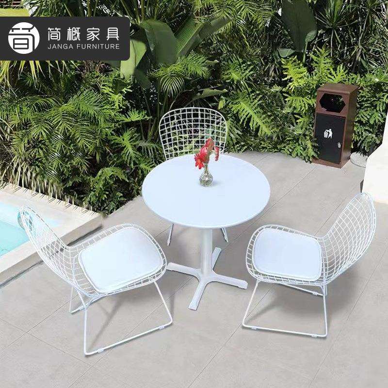 休闲花园金属椅露天庭院咖啡厅桌椅三件套防水防晒户外茶桌椅组合
