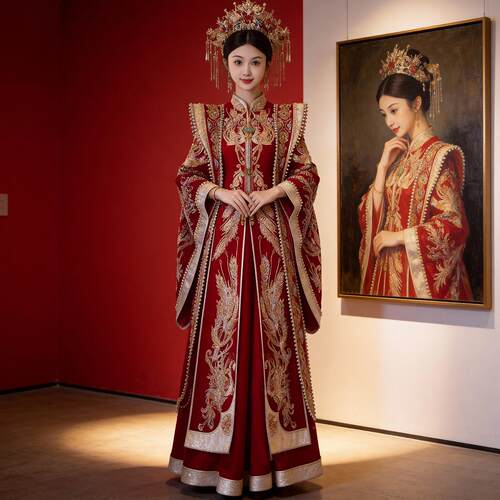 高端出阁秀禾服婚服2026新款冬季大码凤冠霞帔中式嫁衣龙凤褂秀和