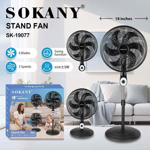 出口SOKANY19077落地扇大风力6叶电风扇3速调节家用风扇STAND FAN