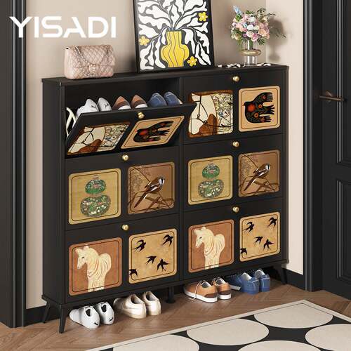 实木中古风黑色超薄鞋柜家用门口极窄入户玄关鞋柜门后楼道口鞋架