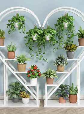 新款花架艺心多层铁带轮挂式形花吊架客厅阳72068台室内绿萝兰盆