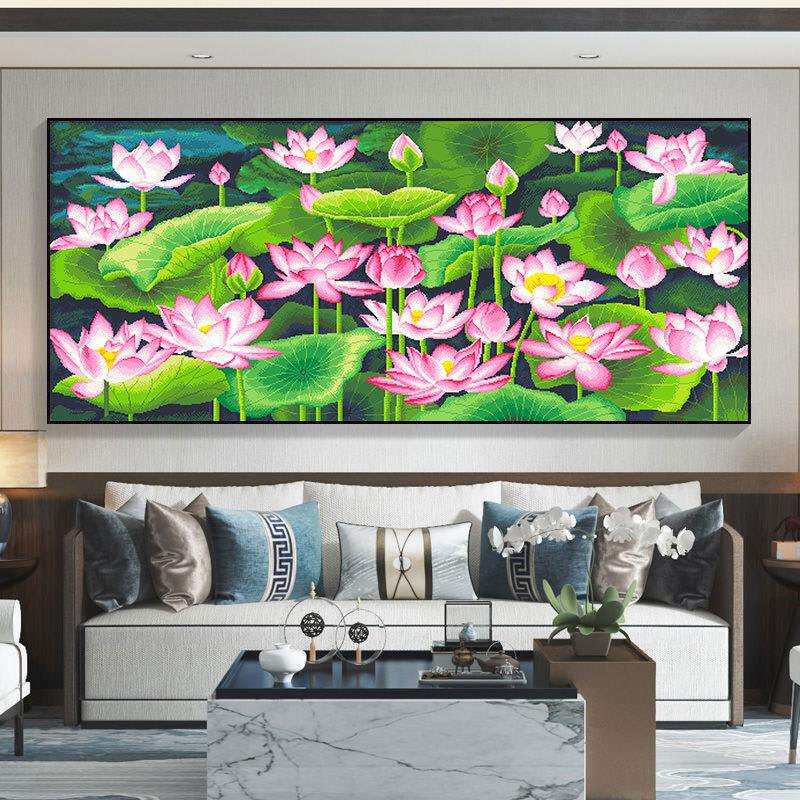 荷塘莲花十字绣2025新款线绣客厅大幅满绣大气简单工厂批
