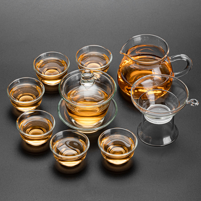 透明玻璃茶具套装家用客厅办公室会客泡茶器功夫茶杯茶壶盖碗茶道