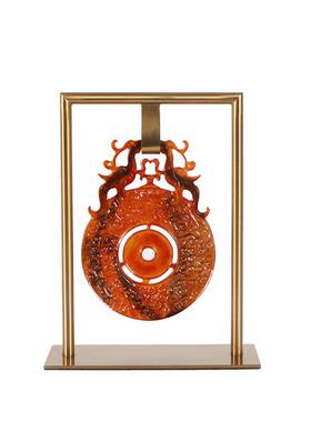 高端龙纹玉扣新中式茶室展示柜博古架茶台书房陈列装饰品玉璧摆件