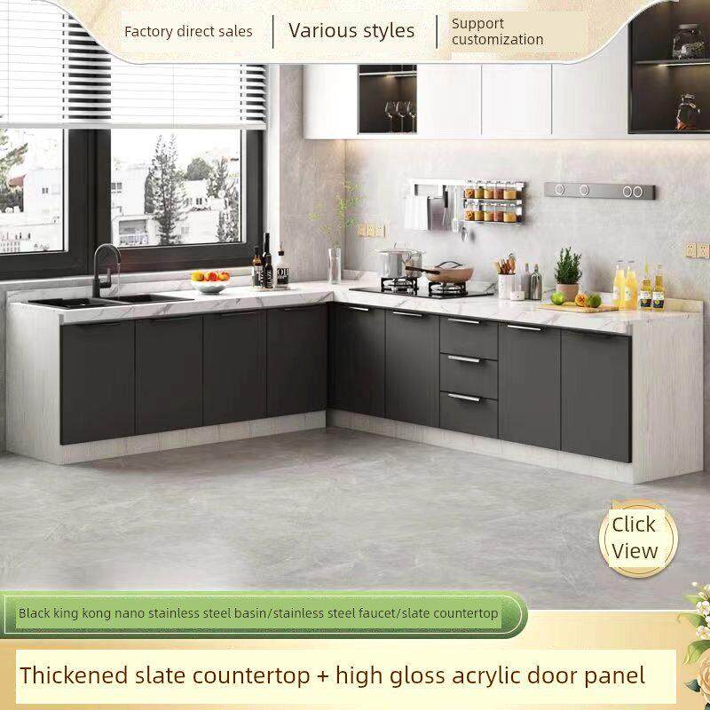 家庭大理石板岩柜304不锈钢水槽柜厨房集成柜炉具柜集成出租