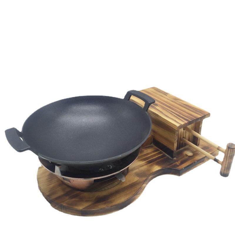 酒店用品创意特色复古风箱酒精炉组一体不粘铝干锅火锅