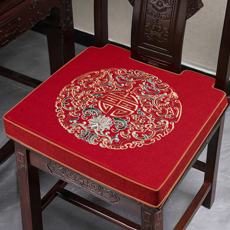 新中式餐椅垫坐垫红色结婚餐桌椅子垫子高档红木圈椅卡口座垫防滑