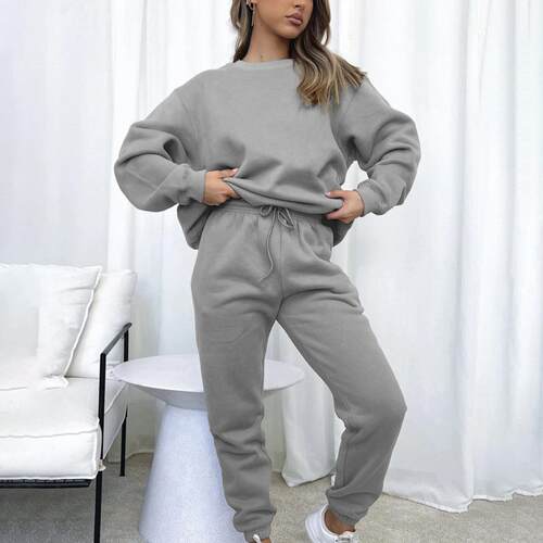 Women's Solid Knit Sweatshirt & Drawstring Waist Sweatpants