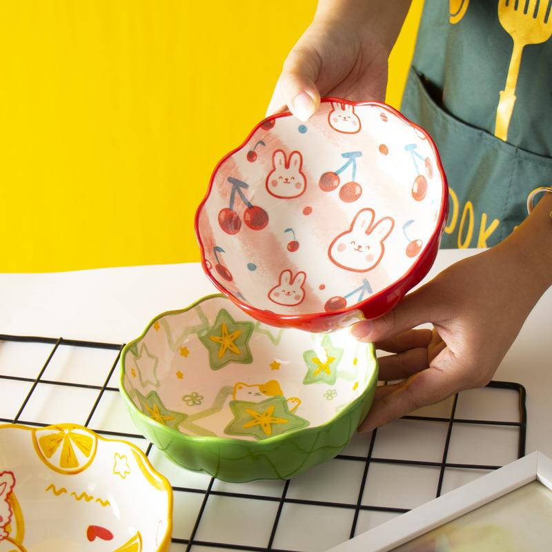 日式手绘可爱樱桃小碗家用创意个性陶瓷碗水果沙拉碗饭碗蒸碗盘子