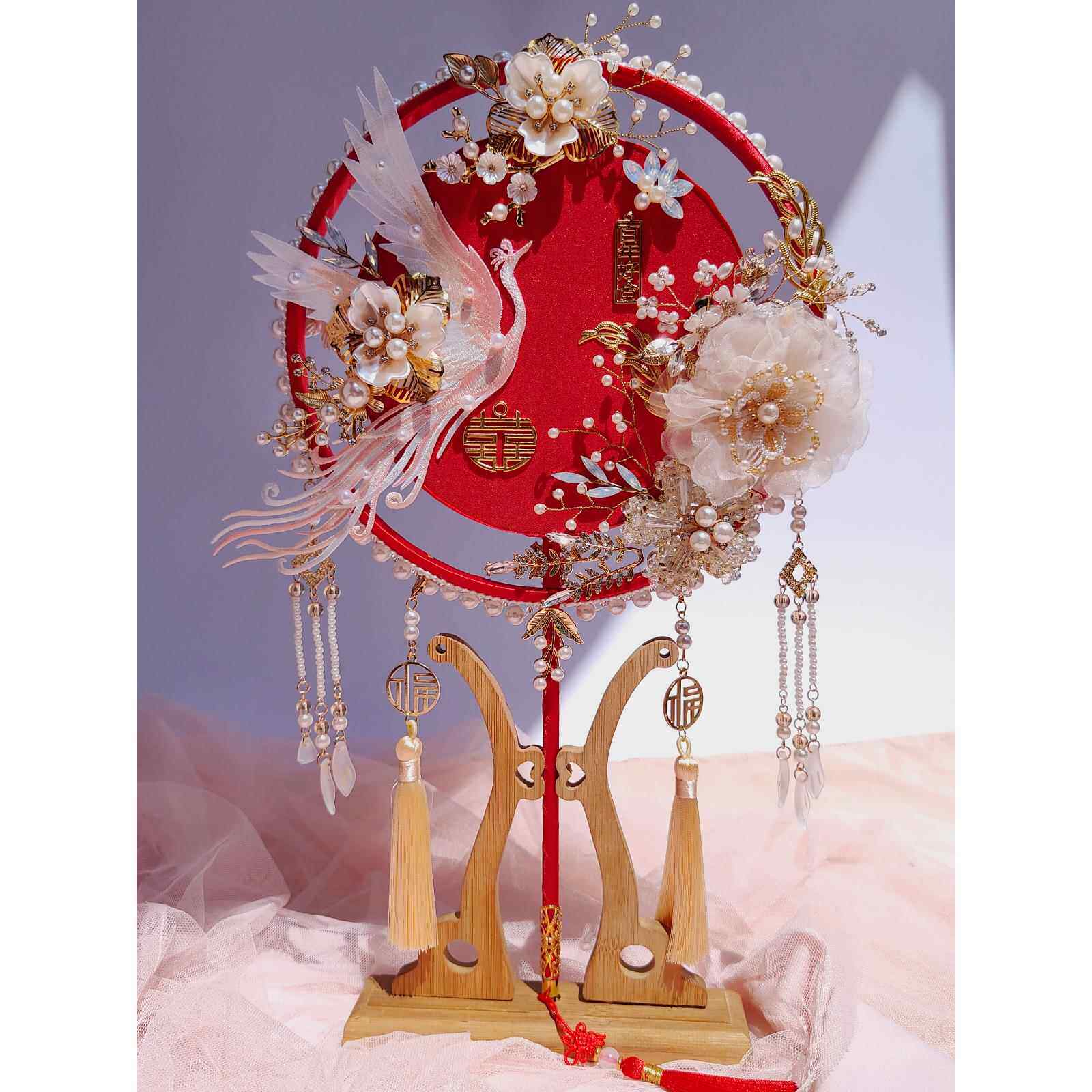 艺涵手作古风红色汉服扇子新娘中式婚礼秀禾扇手工团扇diy材料包
