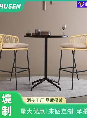 藤椅椅高凳室露外别墅天酒吧台椅民宿藤脚T257-3编靠背绳户外专用