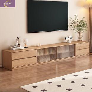 全实木原木风电视柜落地式长条电视收纳储物一体柜客厅家用电视柜