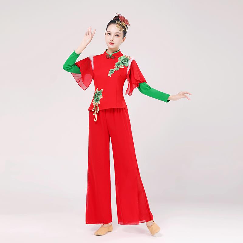 新款秧歌服女2024新款扇子舞红色喜庆灯笼舞演出服民族风打鼓服