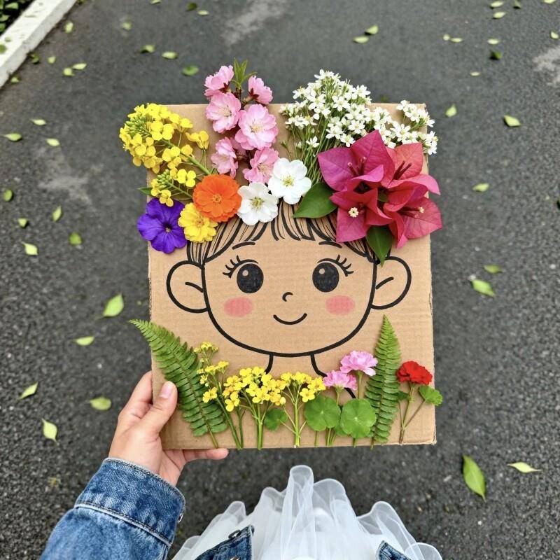 【收集春天】创意儿童手工diy纸板插花春季户外游玩拍照出片道具.