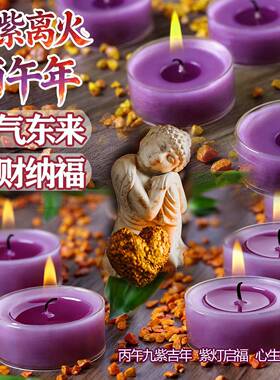 【九紫离火吉祥蜡烛】生心欢喜酥油灯紫气东来4小时紫色胶壳蜡烛