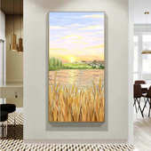 玄关手绘风景油画现代简约走廊装 饰画过道挂画轻奢入户门墙画