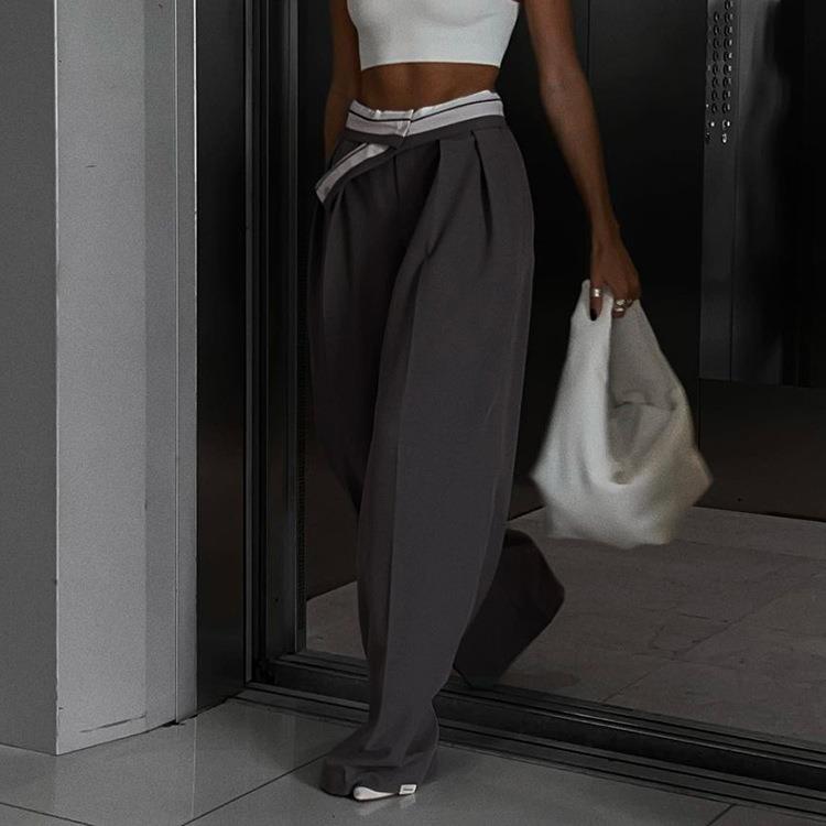 wide versatile casual loose waist high-end pants pocket
