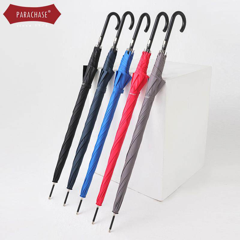PARACHASE纯色自动长柄伞简约女士小巧轻便直杆伞防风小清新雨伞