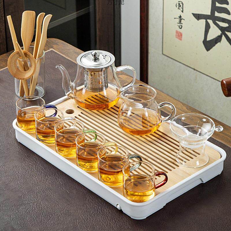 简约耐热玻璃功夫茶具套装家用茶杯过滤煮花茶泡茶壶器茶盘
