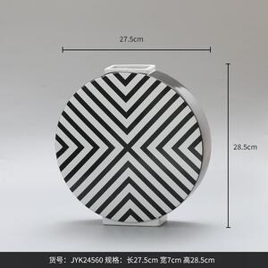 棋盘法式摆件 釉面圆形客厅陶瓷西博家居编黑白格花瓶ins花家居器