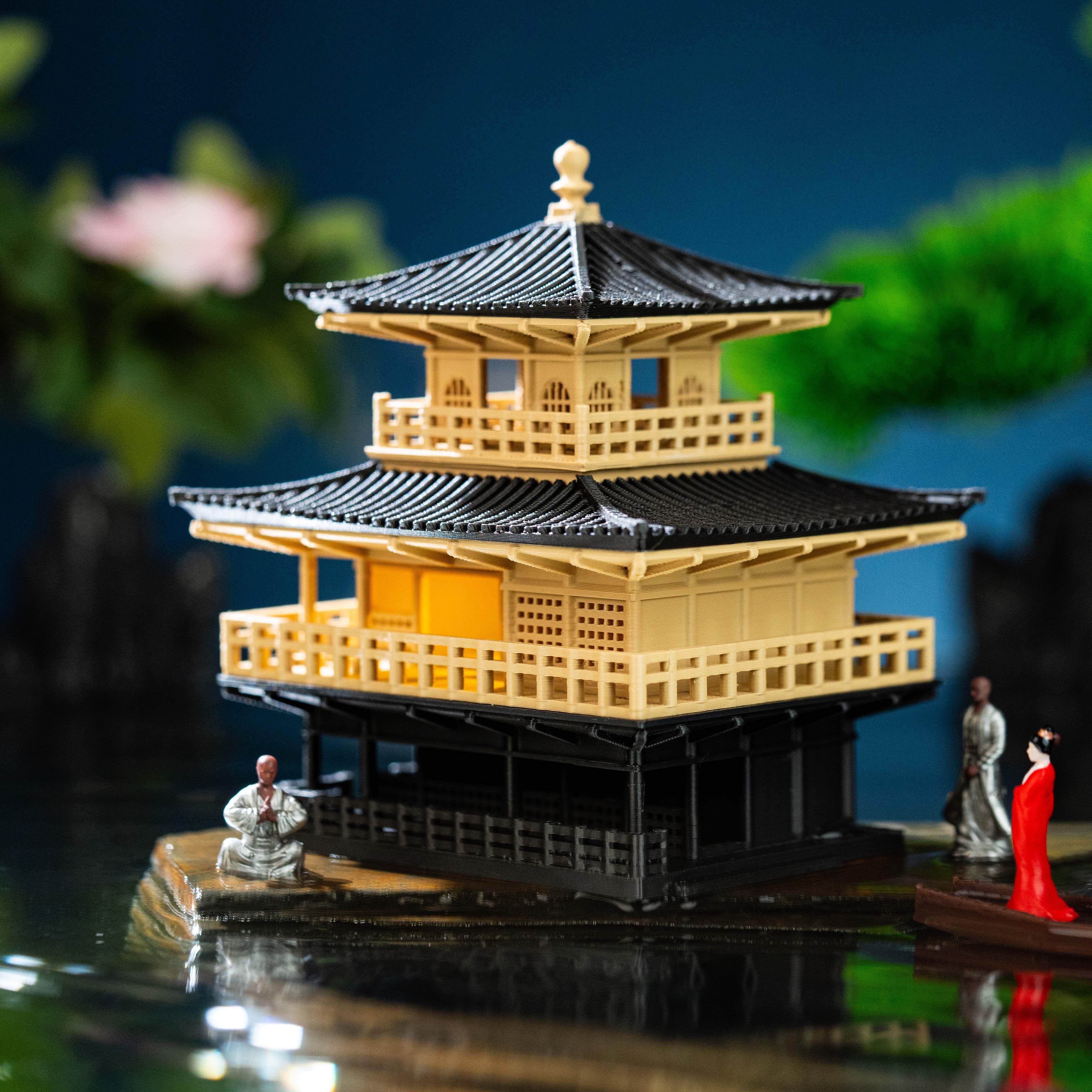 金阁寺微景观中式古风建筑模型水陆缸鱼缸假山盆景装饰摆饰