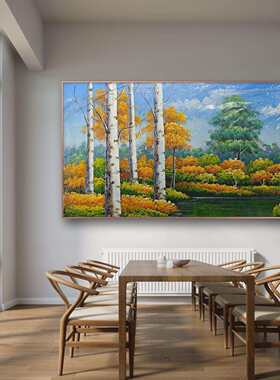 纯手绘油画树木风景街景森系餐厅卧室挂画玄关过道高级复古壁画