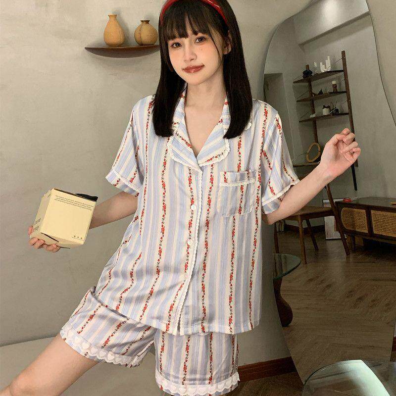 2026夏季新款冰丝睡衣女网红风甜美时尚短袖短裤冰雪丝家居服套装