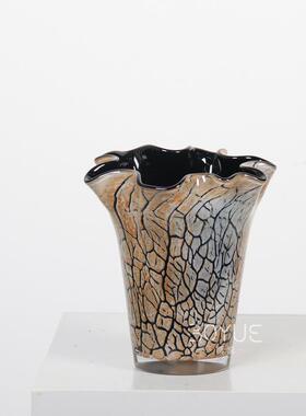 创意豹纹手工斑点条纹琉璃花瓶摆件客厅餐厅桌面简约花艺软装饰品