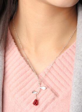 Rose Flower Pendant Necklace Valentine Gifts Women Jewelry