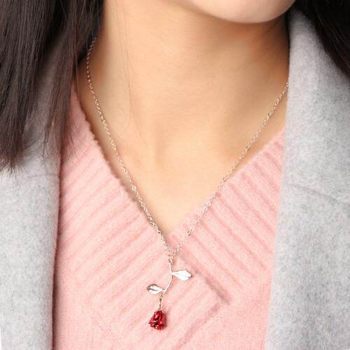 Rose Flower Pendant Necklace Valentine Gifts Women Jewelry