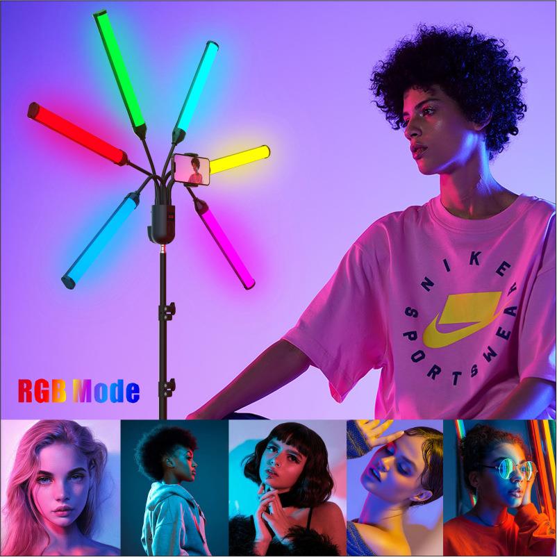 新品RGB炫彩补光灯六臂灯直播灯直播补光灯LED摄影灯美颜灯氛围灯