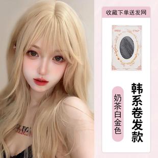 正品 彷真全真人发白金色显整发顶假 假发发女长浅色假发白夏天薄款