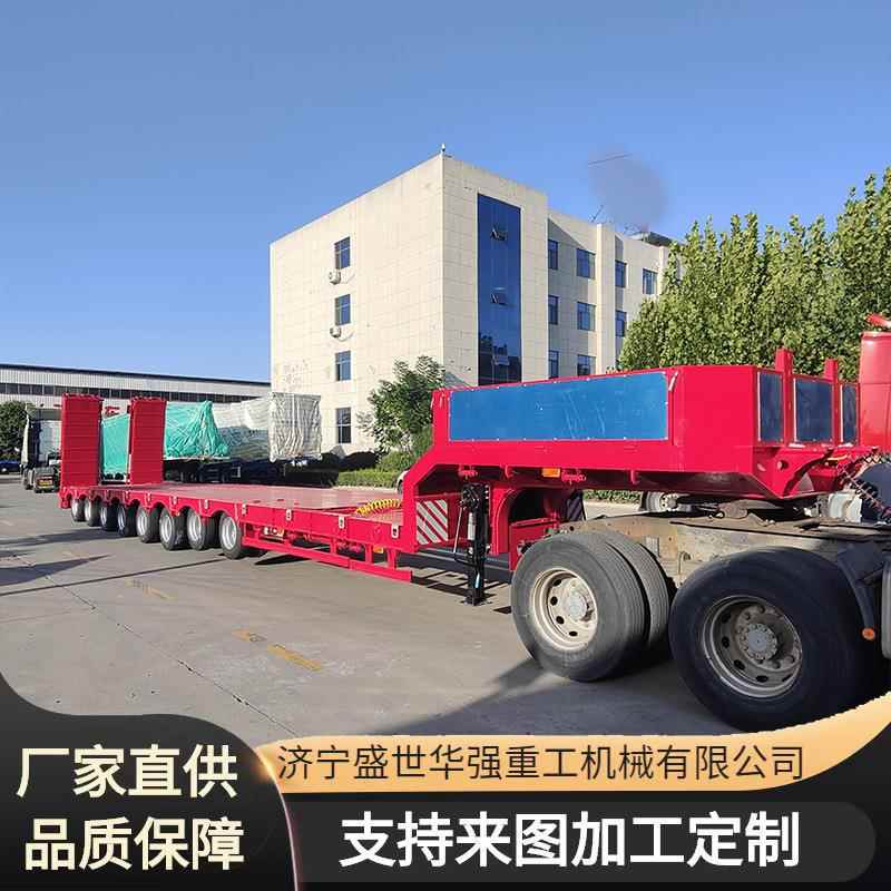 出口8轴低平板半挂车70吨钩机板拖板车13米折叠式液压爬梯挂车