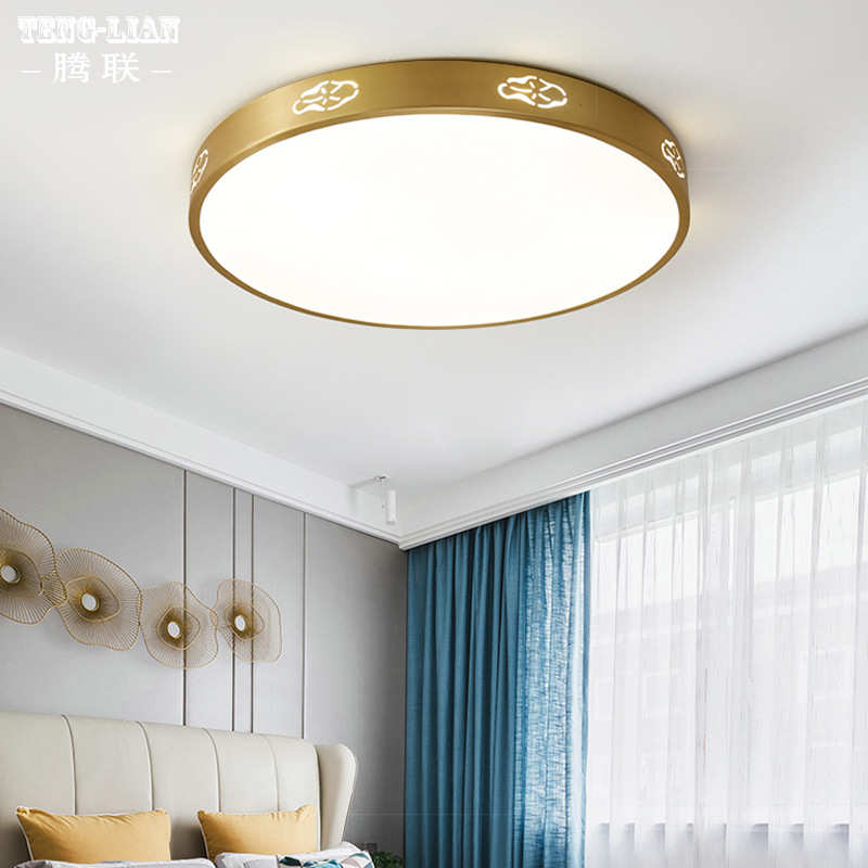 美式简约吸顶灯全铜超薄简美卧室房间书房吸顶灯中式楼梯阳台灯具