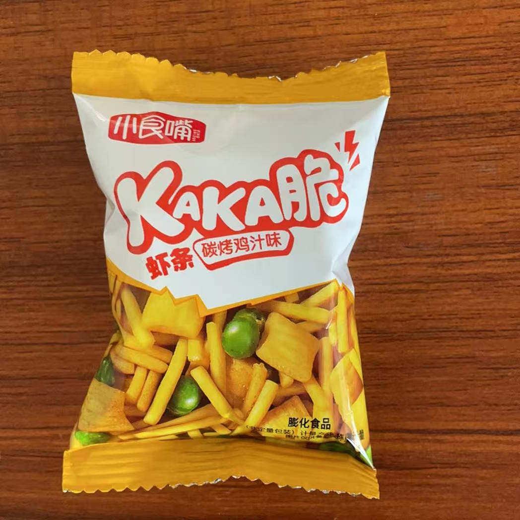 包邮KAKA碳烤鸡汁脆虾条豆果干脆面膨化即食鱿鱼休闲小零食18克