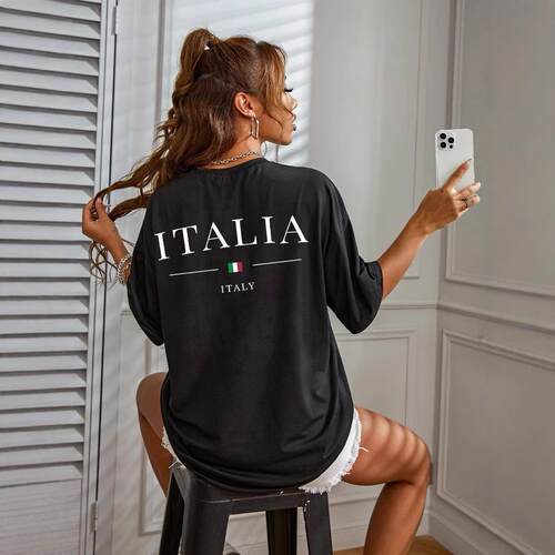 Women's T-shirt round neck short sleeved printed sports top
