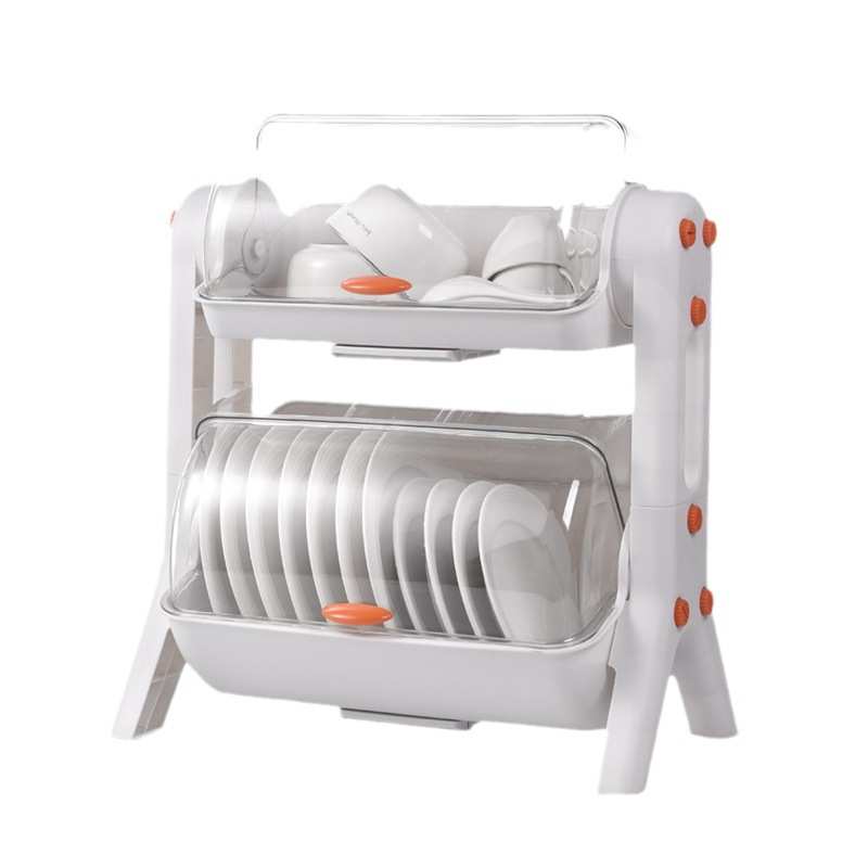 家用厨房窄款两层碟盘沥水碗架带盖子防尘餐具碗柜收纳置物架