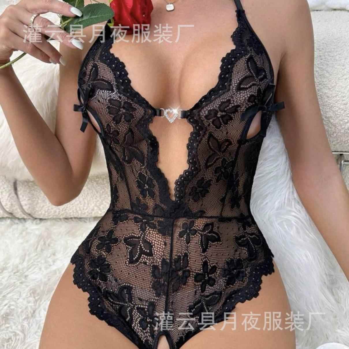 breasts erotic crotch size sexy open lace jumpsuit Large