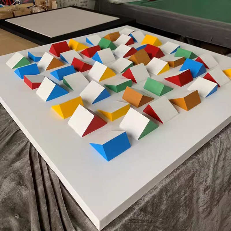 现代轻奢装饰画样板房实物画装置画立体木块挂画不规则蒙德里安