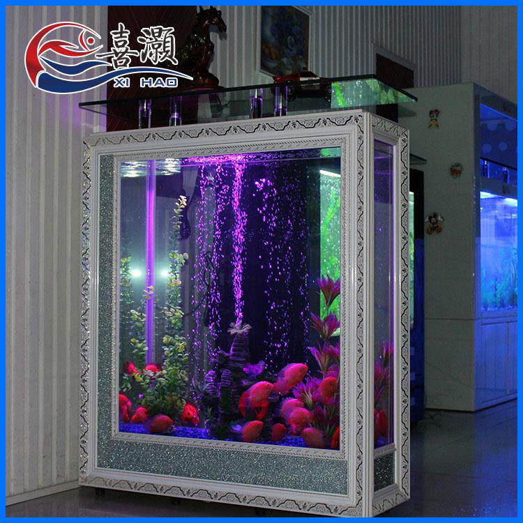 包邮长方形大型欧式屏风生态鱼缸水族箱中型超白玻璃底部过滤