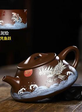 宜手工紫砂壶子石瓢家藏老兴紫泥海冶底阔天空部精刻茶具95087泡