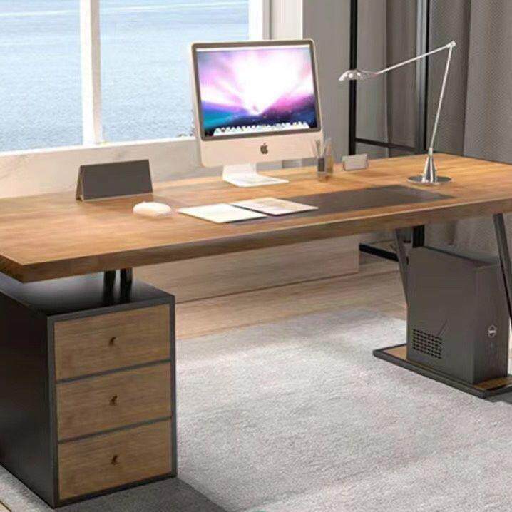 桌书房柜实木书台式电脑桌原木工作DHC带台抽屉家用办公桌写字台