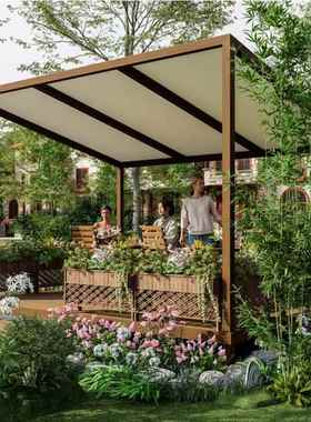 花NUS园铝合智金电动能翻防转阳百叶凉亭简约欧式凉棚休闲现代雨