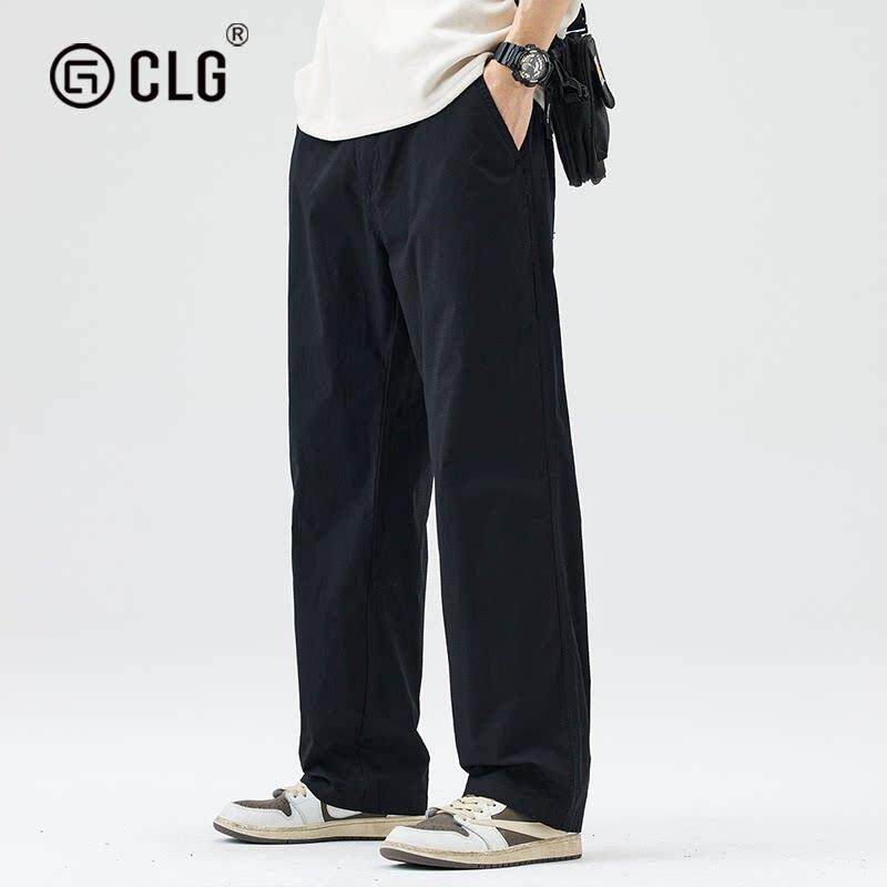 香港CLG潮牌休闲 工作服裤时尚新款纯色宽松直筒长裤子潮流百搭男