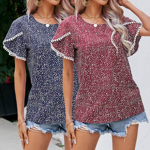 Women's Tulip Sleeve Lace T-shirt Top